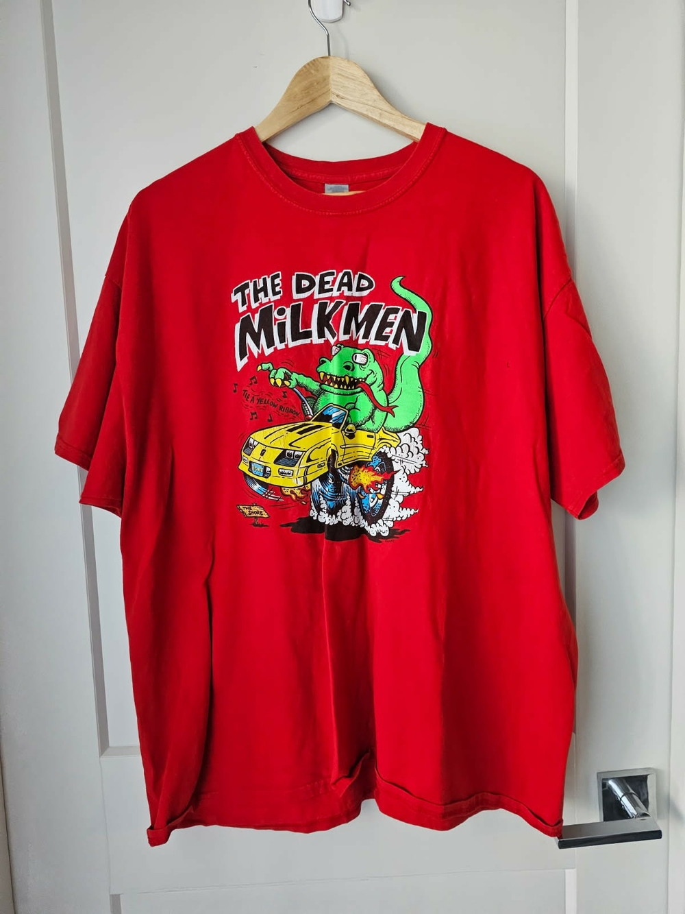 Rare VINTAGE Red Dead Milkmen Graphic Tee with Yellow & Green Print